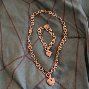 Vintage Dior Heart Pendant Necklace and Bracelet Set